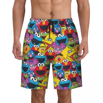 Мужские плавки с мультяшным принтом Улицы Сезам, Быстросохнущие Купальники, Пляжные шорты Cookie Monster Boardshorts
