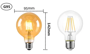 Светодиодная Лампа Накаливания Edison Retr Коричневый Золотой G95 4W 6W 8W 2700K С Регулируемой Яркостью E27 AC 220V 110V Диммер Ресторан Спальня