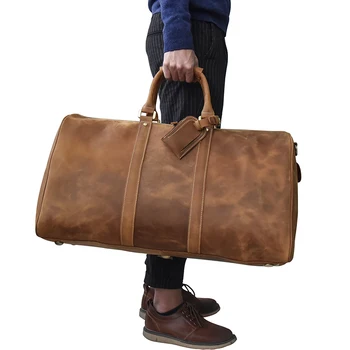 Crazy Horse Кожаная дорожная сумка для багажа от 20 до 24 дюймов, кожаная дорожная спортивная сумка, винтажные сумки для выходных, популярные мужские сумки