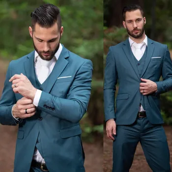 Мужской костюм из 3 предметов, элегантный однотонный приталенный однобортный блейзер на одной пуговице, жилет, брюки, комплект для свадьбы