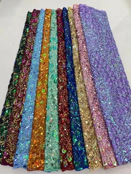 Африканская кружевная ткань с вышивкой пайетками, Новая Высококачественная французская тюлевая кружевная ткань, Нигерийский кружевной материал Для свадебного платья