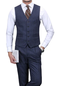 Мужской костюм с рисунком в елочку, жилет для джентльмена, шерстяной жилет, свадебный деловой жилет, куртка