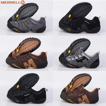 Классические Мужские треккинговые ботинки Merrell из натуральной кожи для активного отдыха, прочные горные противоскользящие кроссовки с V-образным вырезом 39-45