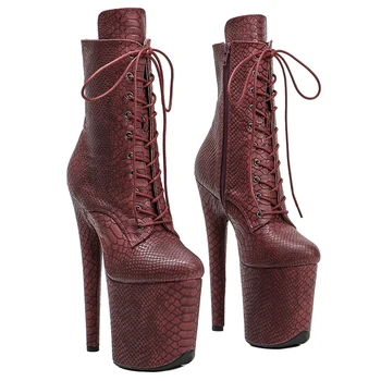 Leecabe, Бордовая змеиная обувь из искусственной кожи 20 см/8 дюймов, обувь для танцев на шесте, сапоги на платформе и высоком каблуке с закрытым носком, ботинки для танцев на шесте