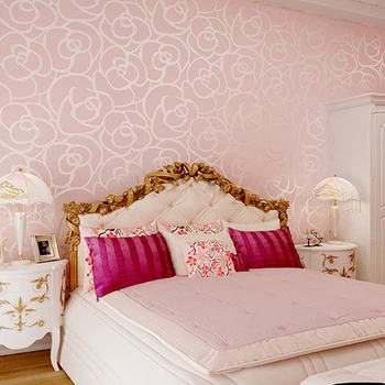 Рулонные обои Теплые розовые нетканые розовые 3D обои современные простые стекающиеся обои для спальни гостиной телевизора W184