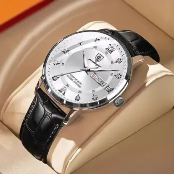 POEDAGAR Мужские Часы Модные высококачественные кожаные часы Водонепроницаемые Светящиеся Дата Недели Лучший Бренд Класса Люкс Кварцевые мужские наручные часы