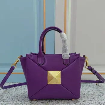 Женская роскошная сумка, кожаная хозяйственная сумка, металлическая дизайнерская сумка с большими заклепками, универсальная сумка через плечо, модная женская сумка
