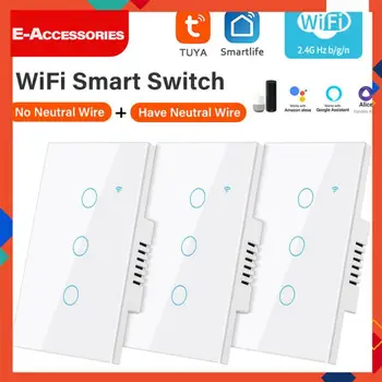 Tuya Wif Smart Switch Нейтральный провод/без Нейтрального провода Многофункциональный Сенсорный выключатель Из Закаленного Стекла Поддержка Alexa Google Home