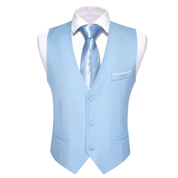 Голубой мужской шелковый жилет, модный жилет с V-образным вырезом, облегающий силуэт Сельмы, комплекты галстуков для отдыха, жениха, свадебной вечеринки, делового костюма.Wang DM-2430