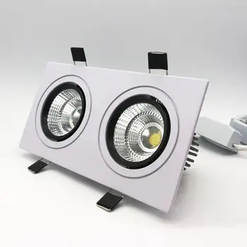 Популярные Квадратные 2x10 Вт Затемняемые COB светодиодные светильники CRI 90 С Двойным Креплением, Встраиваемые Потолочные Светильники, Лампа